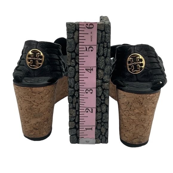 Tory Burch Black Killiam Mid Cork Wedge Platform Sandals Size 7 Women’s - Picture 8 of 9